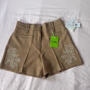 Sam Edelman Brown High Waist Shorts with White Embroidery